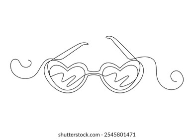 Glasses for improving vision, sunglasses drawn with continuous line in minimalism abstract style, editable vector contour.