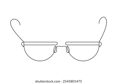 Glasses for improving vision, sunglasses drawn with continuous line in minimalism abstract style, editable vector contour.