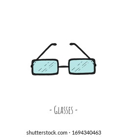 Glasses. Isolated object on a white background. Vector cartoon illustration. Hand-drawn style.
