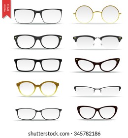 Glasses  isolated on white background. Vector illustration, big collection of glasses icon for woman and man.