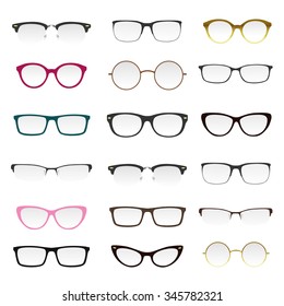 Glasses  isolated on white background. Vector illustration, big collection of glasses icon for woman and man.