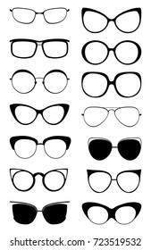 Glasses kitty icon set. Cat eyes masquerade fashion glasses style isolated on white background.