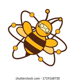 glasses lazy atomic bee funny character for logo and vector icon