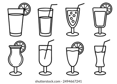 Glasses of lemonade line art elegant summer drink illustration