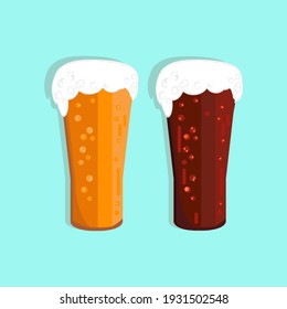 Glasses with light and dark beer.