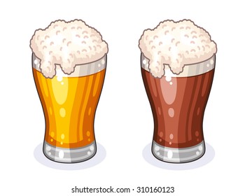 Glasses of light and dark beer.