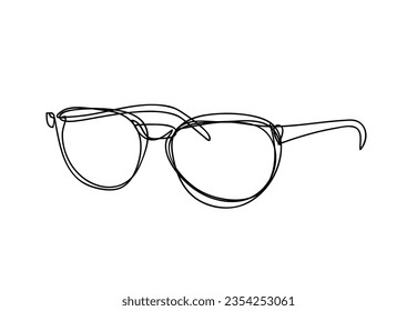 glasses ,line drawing style, continuous line art , vector illustration