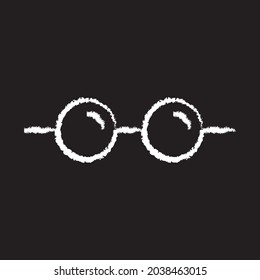 Glasses Line Icon Design, White Chalk. Draw A Picture On The Blackboard.