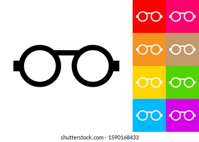 Glasses. Line Icon With Different Color Background.