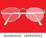 glasses line vector illustration,isolated on red background,top view.