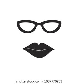 glasses and lips doodle icon flat black