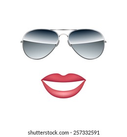 Glasses with lips isolated on white background vector illustration