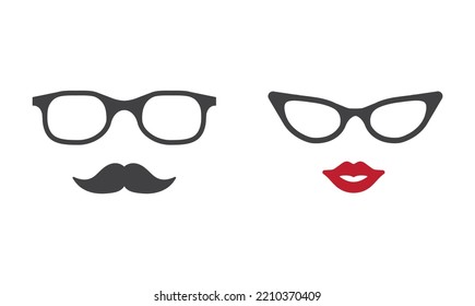 Glasses, lips and mustache, vector, icon.