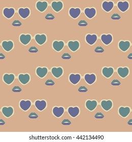 Glasses and lips pattern. Vintage hipster background. Print for your T-shirts.