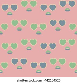 Glasses and lips pattern. Vintage hipster background. Print for your T-shirts.