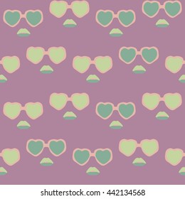Glasses and lips pattern. Vintage hipster background. Print for your T-shirts.