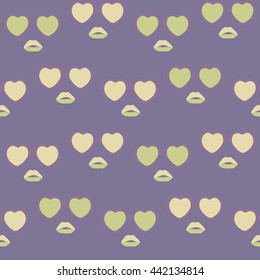 Glasses and lips pattern. Vintage hipster background. Print for your T-shirts.