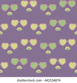 Glasses and lips pattern. Vintage hipster background. Print for your T-shirts.