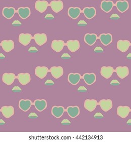 Glasses and lips pattern. Vintage hipster background. Print for your T-shirts.