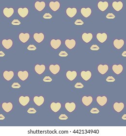 Glasses and lips pattern. Vintage hipster background. Print for your T-shirts.