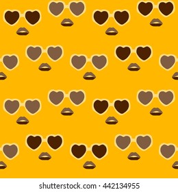 Glasses and lips pattern. Vintage hipster background. Print for your T-shirts.