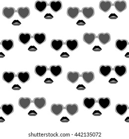 Glasses and lips pattern. Vintage hipster background. Print for your T-shirts.