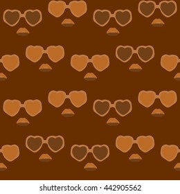 Glasses and lips pattern. Vintage hipster background. Print for your T-shirts.