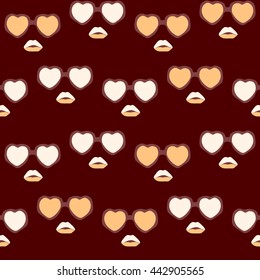 Glasses and lips pattern. Vintage hipster background. Print for your T-shirts.