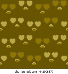 Glasses and lips pattern. Vintage hipster background. Print for your T-shirts.