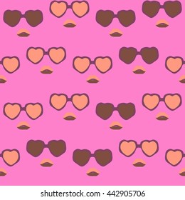 Glasses and lips pattern. Vintage hipster background. Print for your T-shirts.