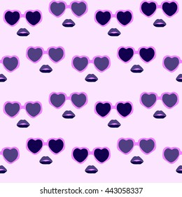 Glasses and lips pattern. Vintage hipster background. Print for your T-shirts.
