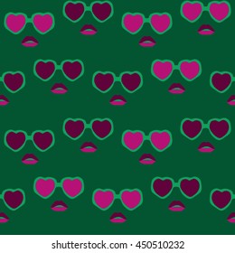 Glasses and lips pattern. Vintage hipster background. Print for your T-shirts.