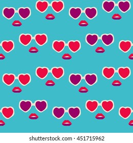 Glasses and lips pattern. Vintage hipster background. Print for your T-shirts