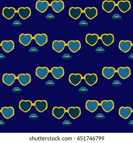 Glasses and lips pattern. Vintage hipster background. Print for your T-shirts