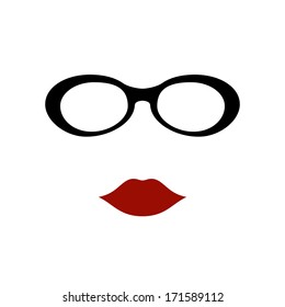 Glasses with lips. Vector illustration
