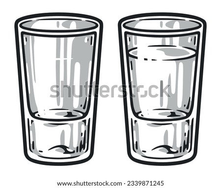 Glasses of liquor sticker monochrome with empty and full shooter for creating advertising of alcoholic products vector illustration