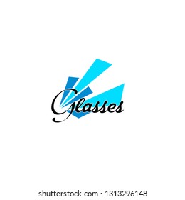 glasses logo with abstract blue illustration for glass company or industry