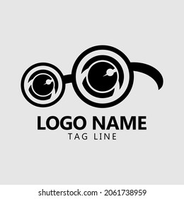 glasses logo with eyes, abstract logo for business company. Retina circle scanner, personality eye identification, iris lock logotype idea. Security, protect concept.Enterprise identity design element