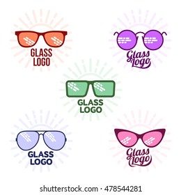 Glasses logo set, vector illustration isolated on white background. Retro and modern style eyeglasses logo set