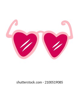 Glasses of love isolated on white background. Red hearts with pink frames. Hand drawn. Flat style. Vector illustration.