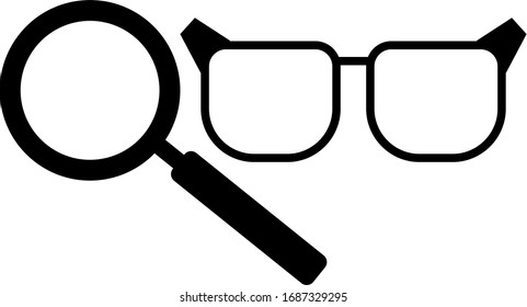 glasses and magnifier black icon