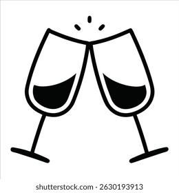 Glasses making a toast drawn in a minimalist continuous line art drawing style perfect for wedding invitations celebratory branding and elegant event illustrations