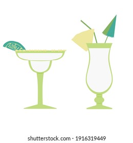 Glasses of Margarita and Pina Colada cocktails vector illustration 