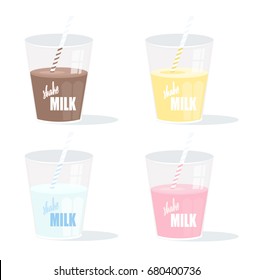  Glasses of milk vector flat material design. Milk set. Collection of glasses with milk.