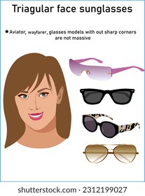 Glasses models suitable for triangular face type Aviator Wayfarer glasses models without sharp corners and not massive Vector