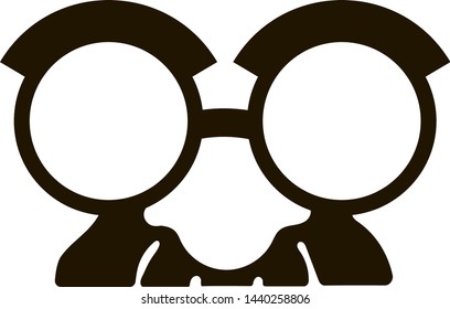 Glasses with moustache. Black silhouette on isolated background.
 Vector icon. Decorative elements for booth.