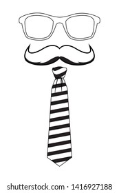 glasses moustache and striped tie icon cartoon in black and white vector illustration graphic design
