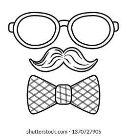 glasses with moustache and tie bow black and white