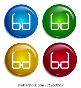 Glasses multi color gradient glossy badge icon set. Realistic shiny badge icon or logo mockup