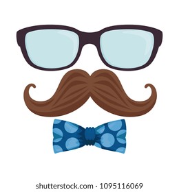 glasses and mustache with bowtie hipster style